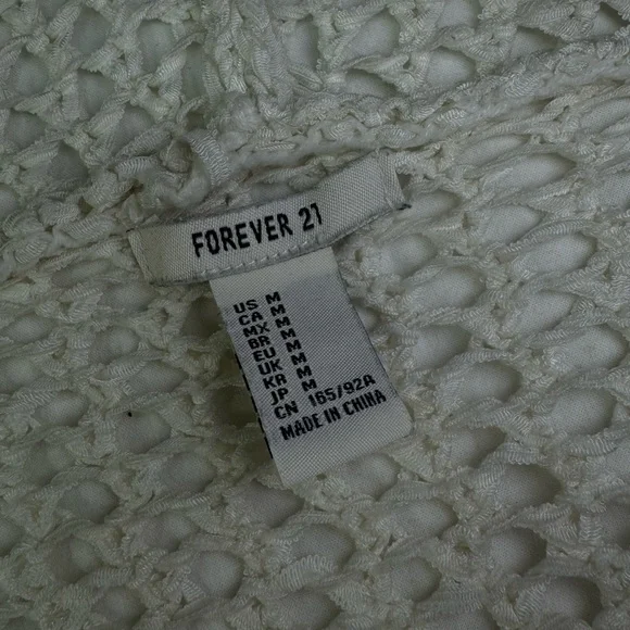 Forever 21 Crochet Hoodie Sweater Short Sleeve Kangaroo Pocket Loose Fit -Medium - Picture 3 of 7